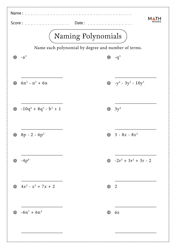 Classifying Polynomials Worksheets With Answer Key