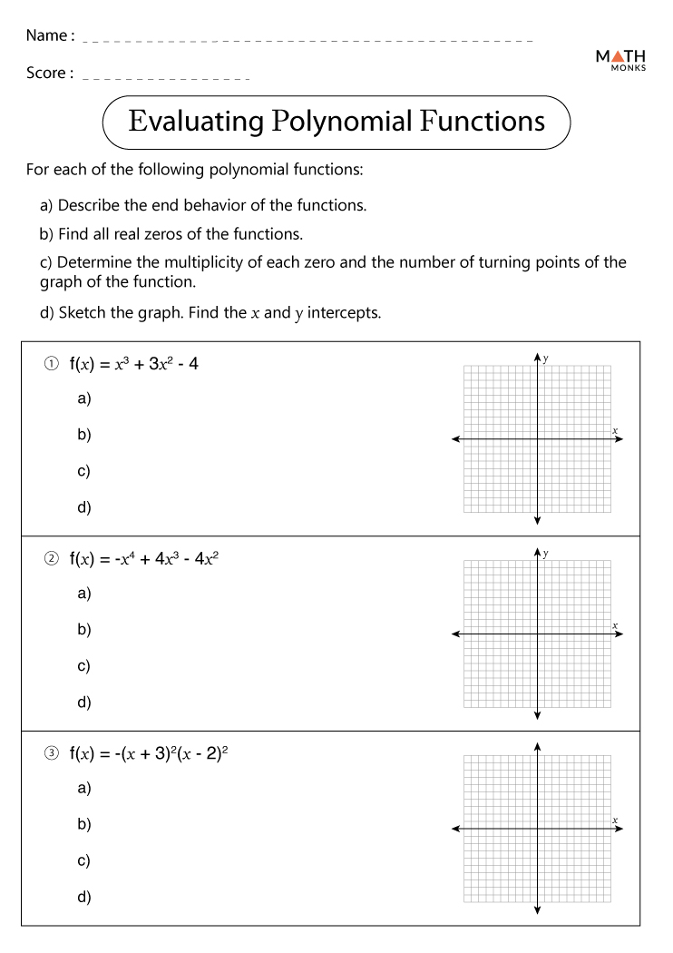 Graphing Polynomial Functions Worksheets With Answer Key