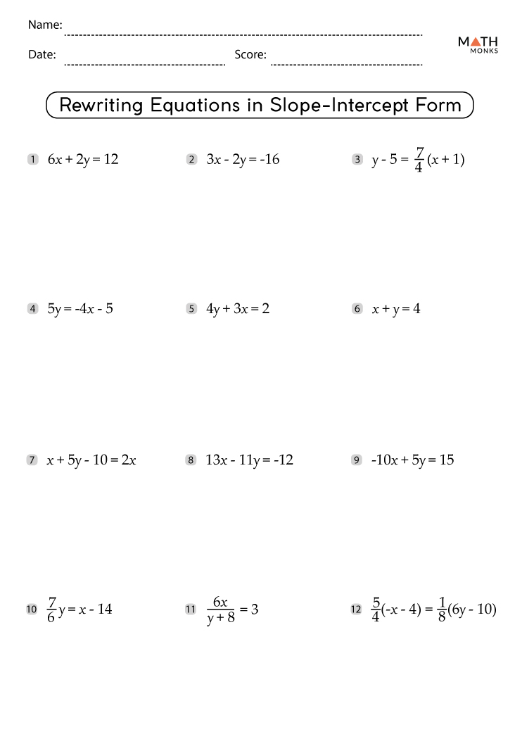 8th Grade Slope Intercept Form Worksheet With Answers