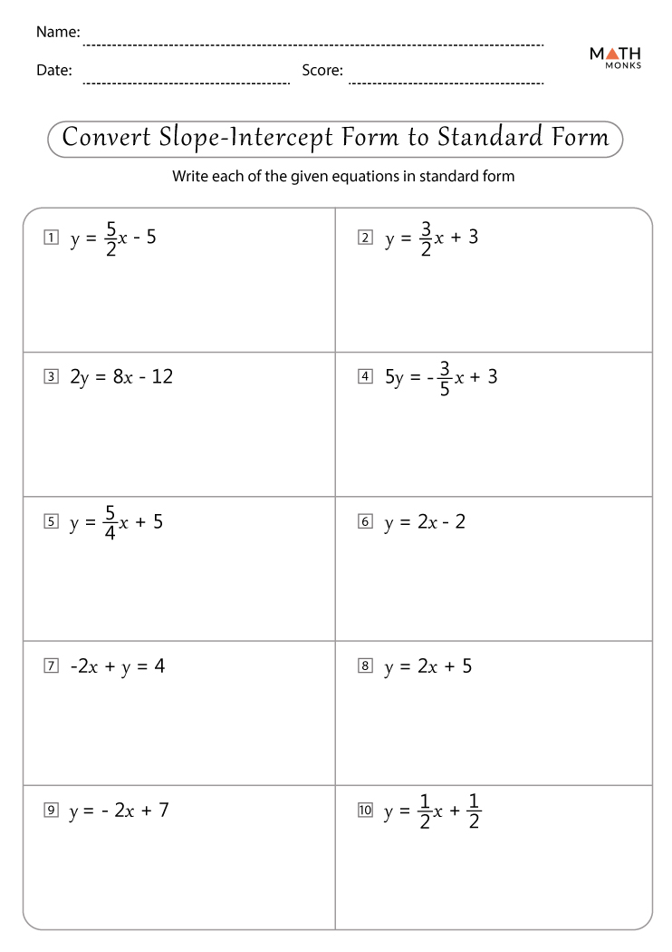 Slope Intercept Form Worksheets With Answer Key