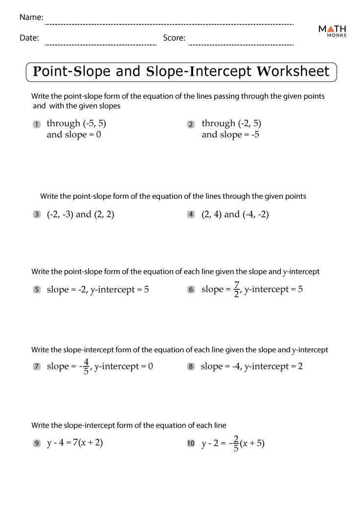 Slope Intercept Form Worksheets With Answer Key