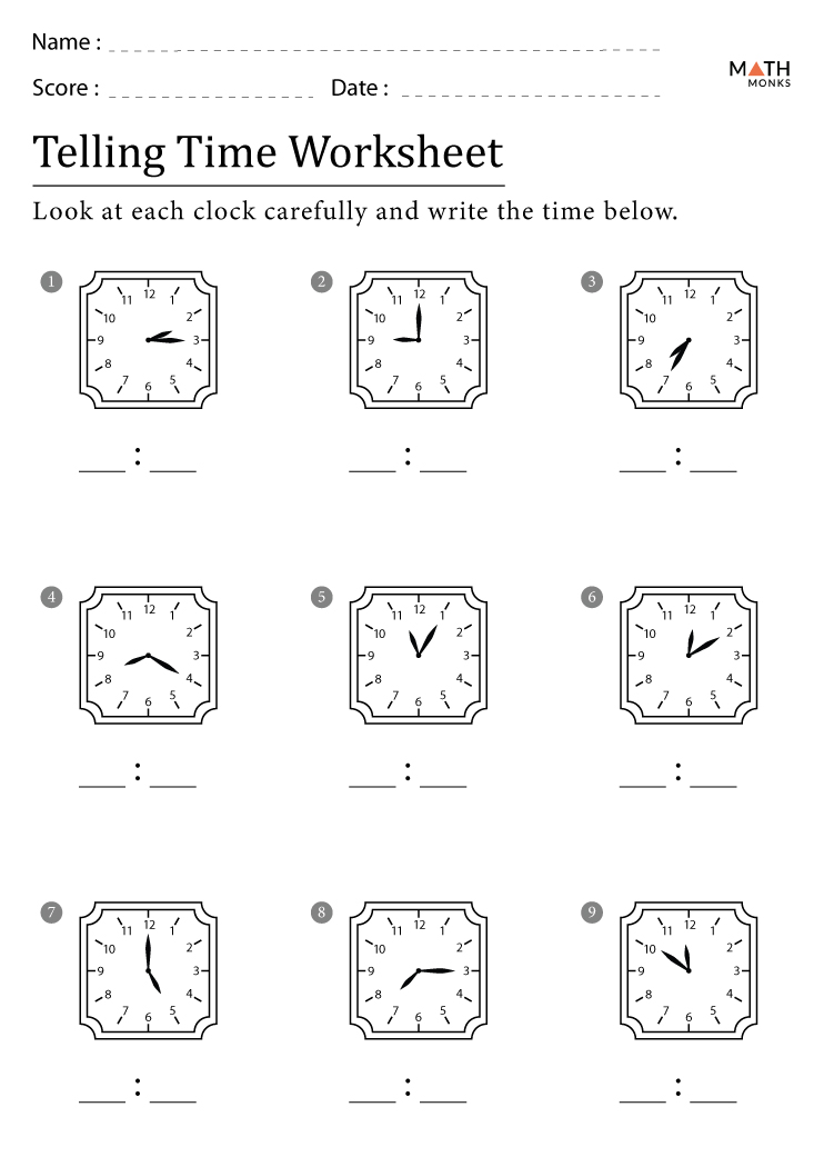 telling time worksheets