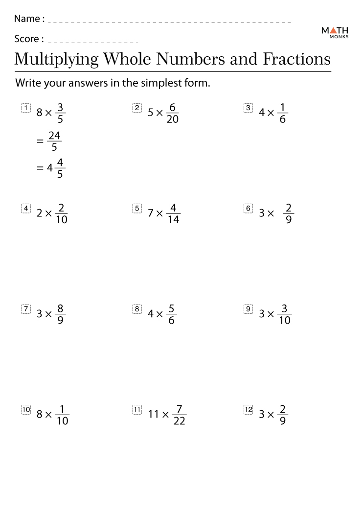 Multiplying Fractions Worksheets And Answers