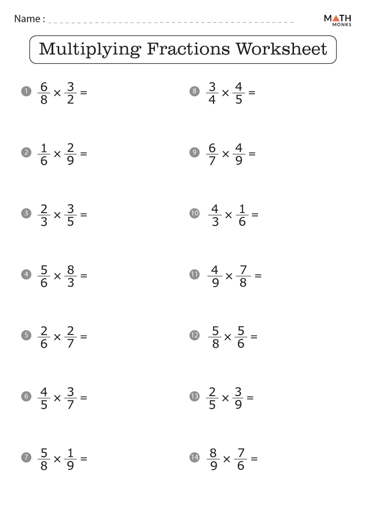 Multiplying Fractions Worksheets with Answer Key