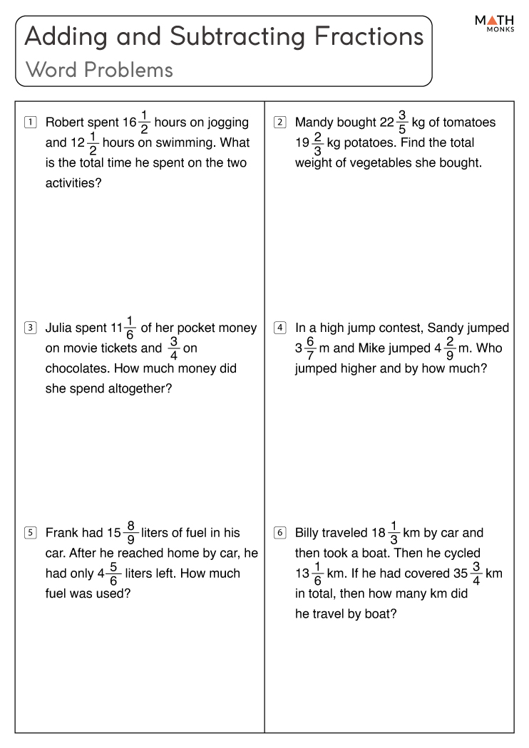 addition and subtraction fractions problem solving