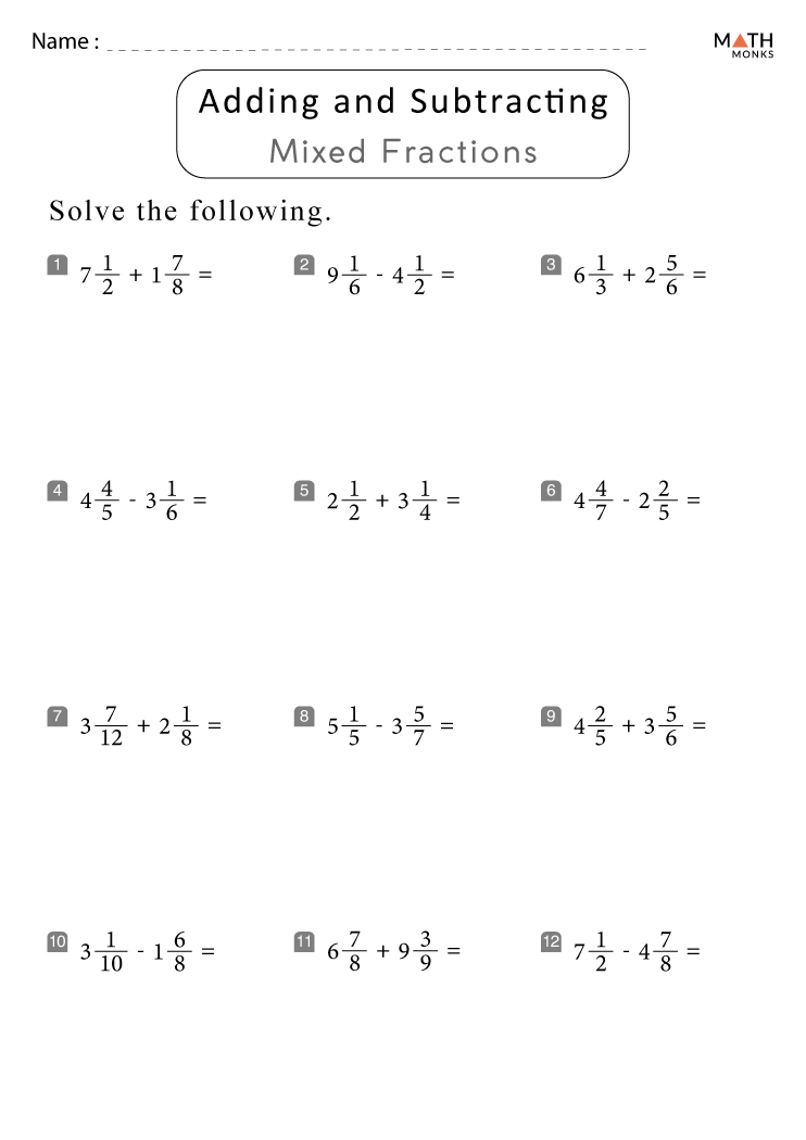 Adding And Subtracting Fractions Worksheets With Answer Key