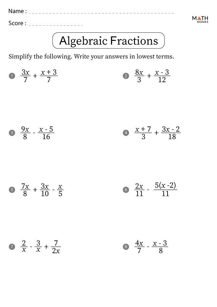 Multiplying And Dividing Algebraic Fractions Worksheet Tes
