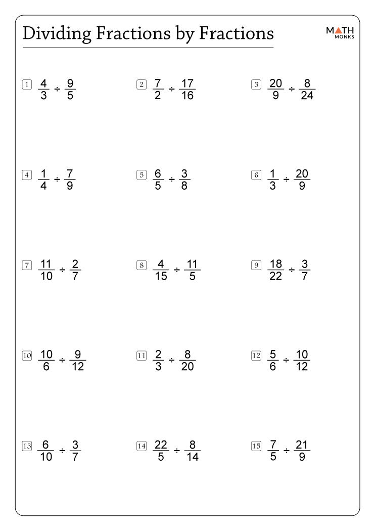 worksheet division of fractions