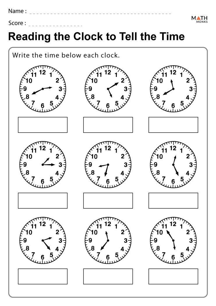 Telling Time Worksheets with Answer Key