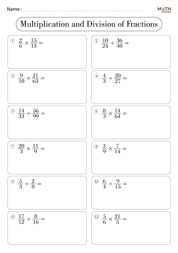 Fractions Worksheets Multiplication And Division