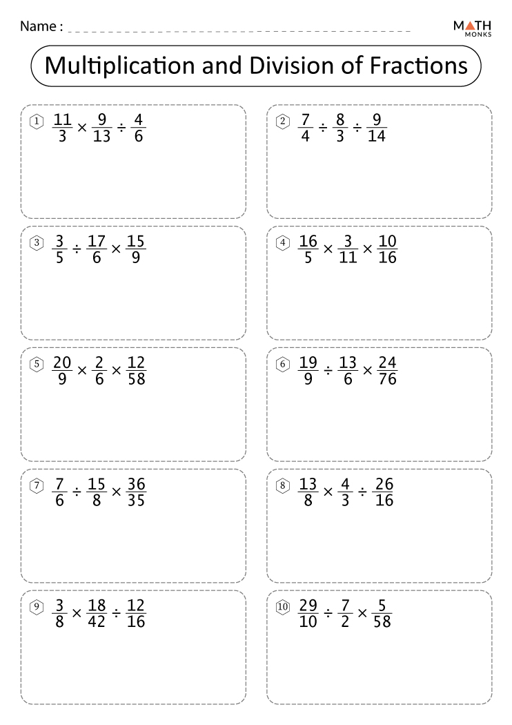 Multiplying And Dividing Fractions With Negative Numbers Worksheet