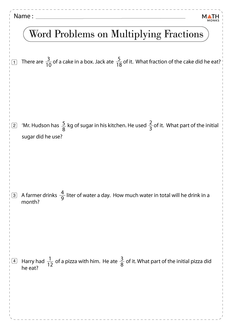 multiplying fractions problem solving worksheet
