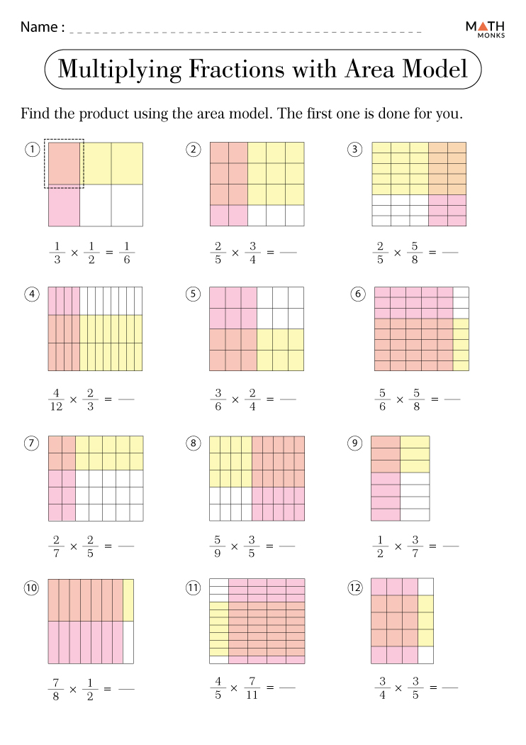 Multiplying Fractions With Area Models Worksheet