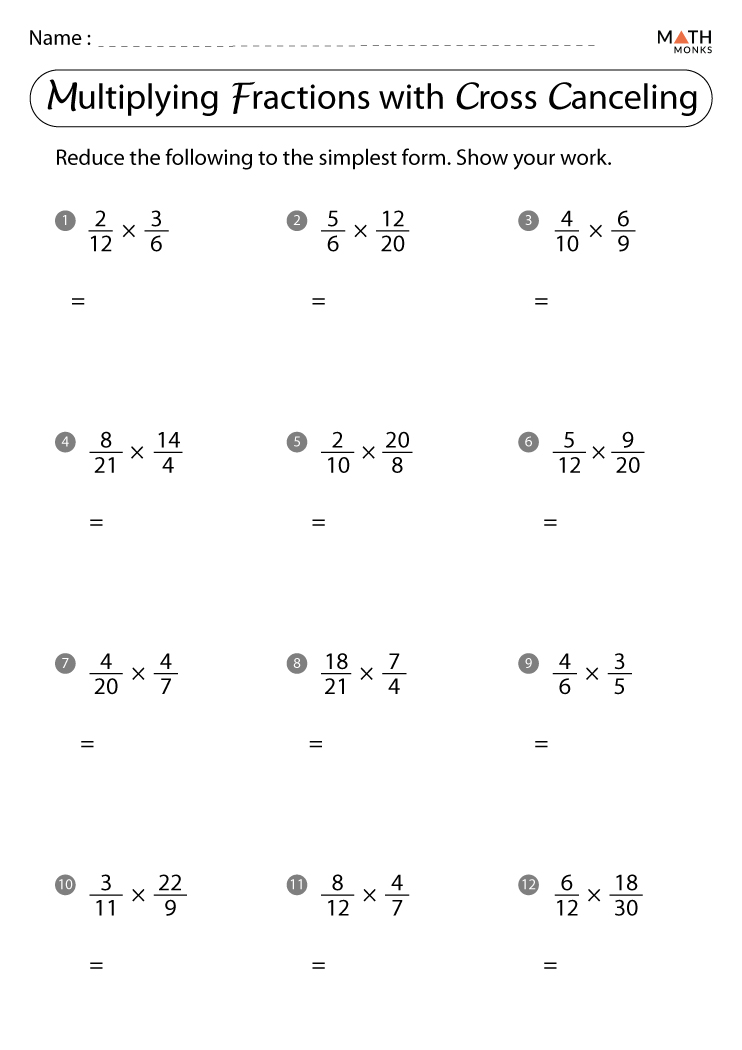 Multiplying Fractions Worksheets with Answer Key