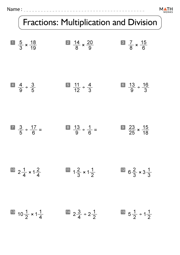 Multiplying and Dividing Fractions Worksheets with Answer Key