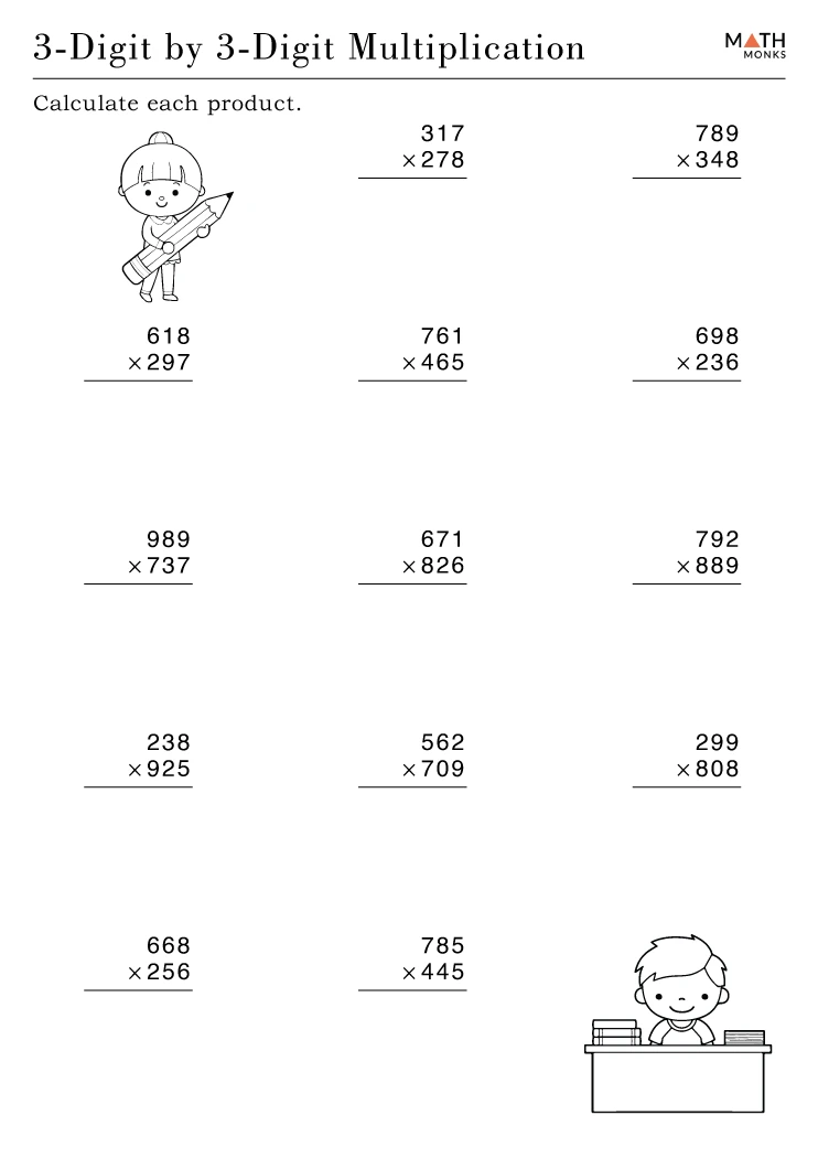 3 digit multiplication worksheets with answer key