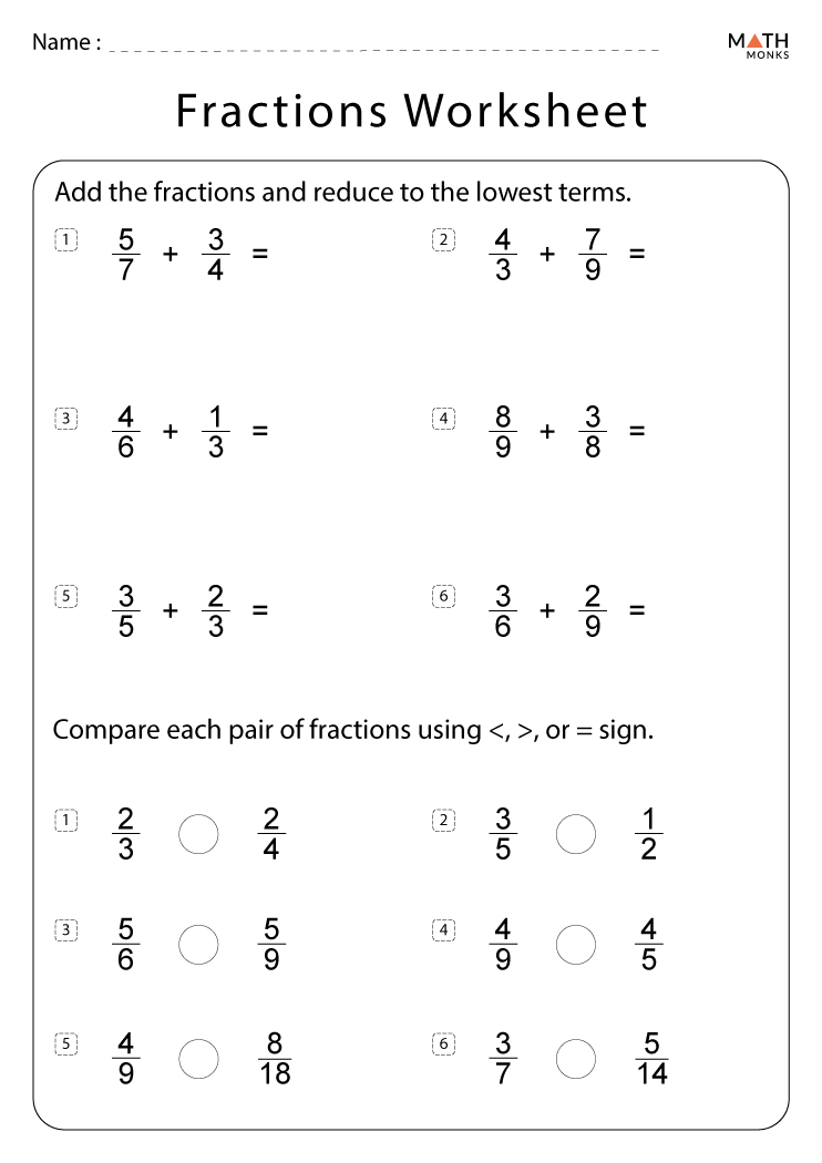 Math Fractions Practice Worksheets