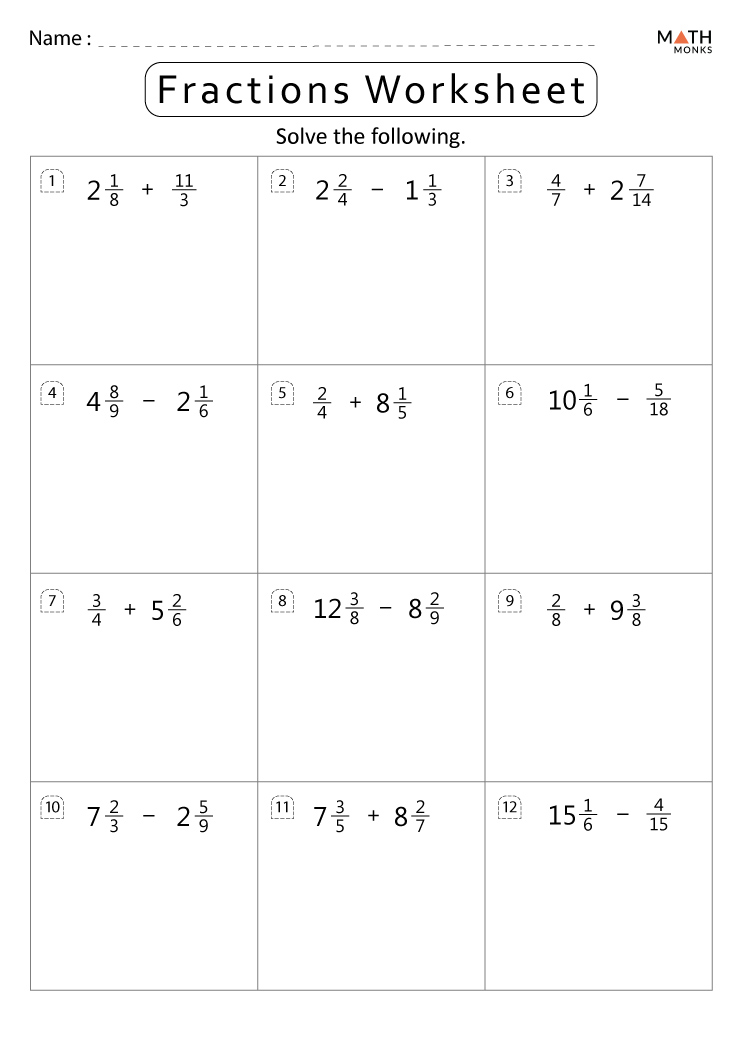 grade 6 fraction worksheet