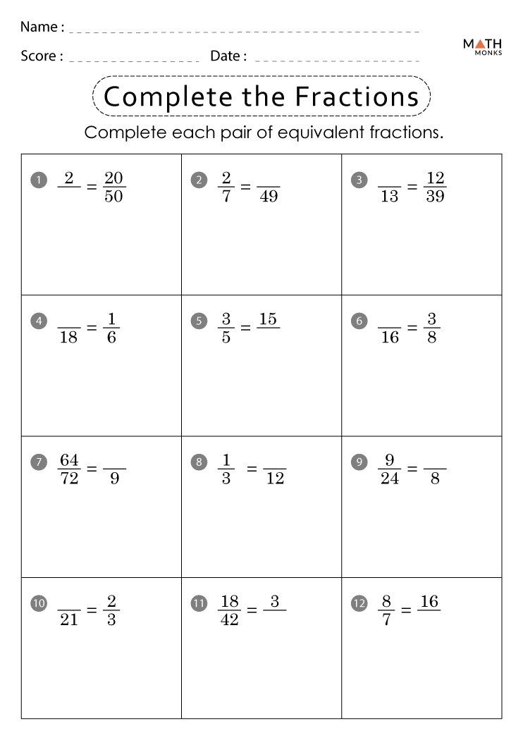 6th Grade Fractions Worksheets Math Monks