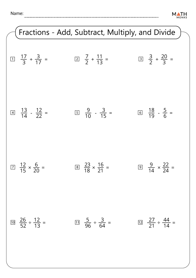 Multiplying And Dividing Fractions Worksheets Grade 7