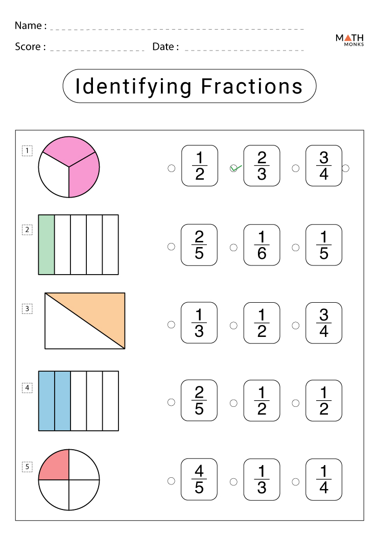 2nd Grade Fraction Worksheets with Answer Key