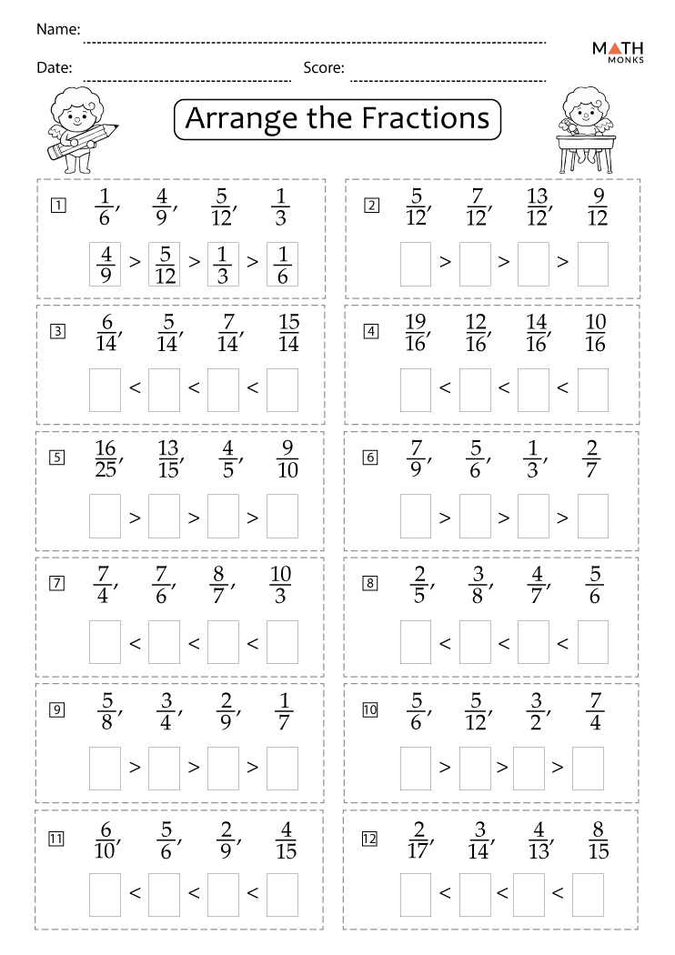 Ordering Fractions Worksheets Math Monks