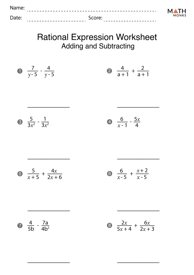 Adding And Subtracting Rational Expressions Worksheet Answers Math Aids