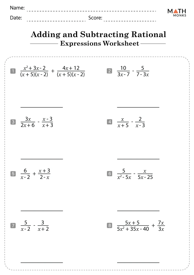 adding and subtracting rational expressions homework answers