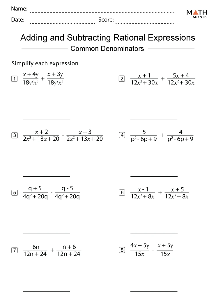 homework 2 adding and subtracting rational expressions