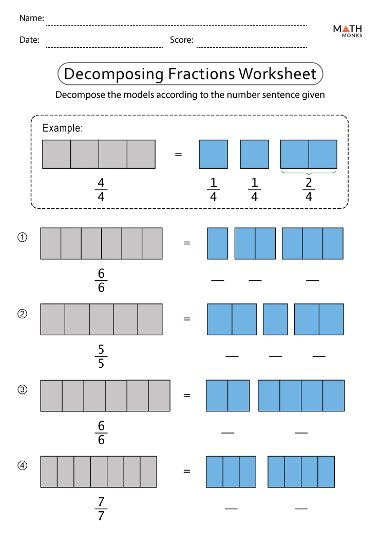 Decomposing Fractions Worksheets - Math Monks
