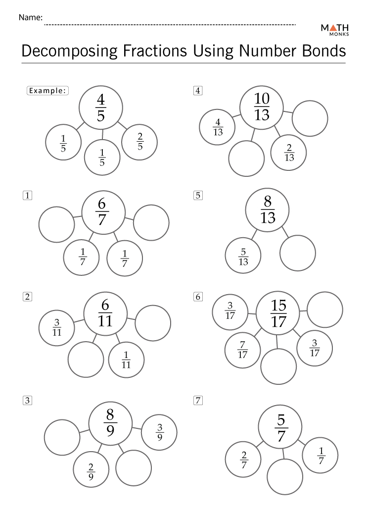 Decomposing Fractions Worksheets Math Monks