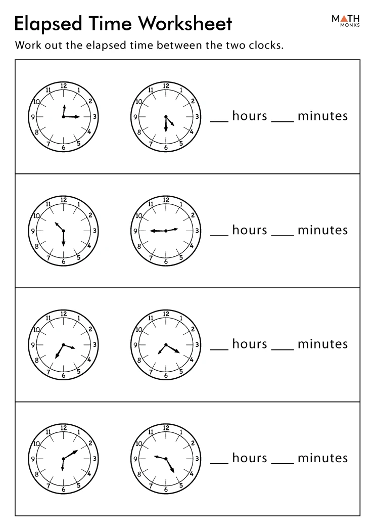 Elapsed Time Worksheets Math Monks