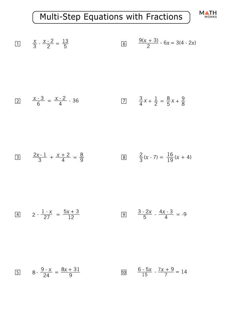 Solving Multi Step Equations With Fractions Worksheet Answers