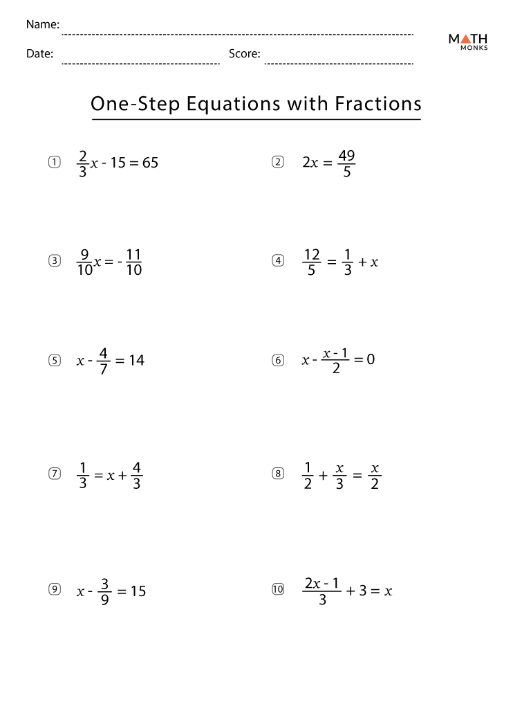Equations With Fractions Worksheet - Worksheets For Kindergarten
