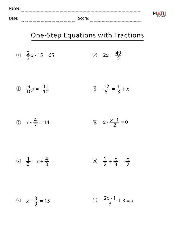 Solving Equations With Fractions Worksheets Math Monks 3610