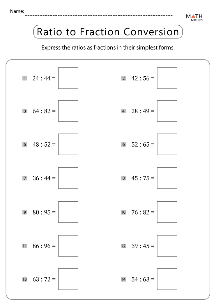 Ratio To Fraction Worksheet 