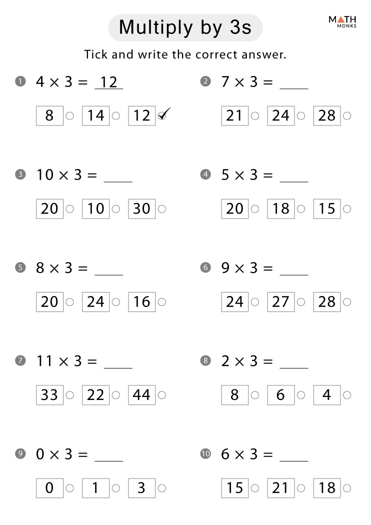Multiplication By 3 Worksheets Math Monks