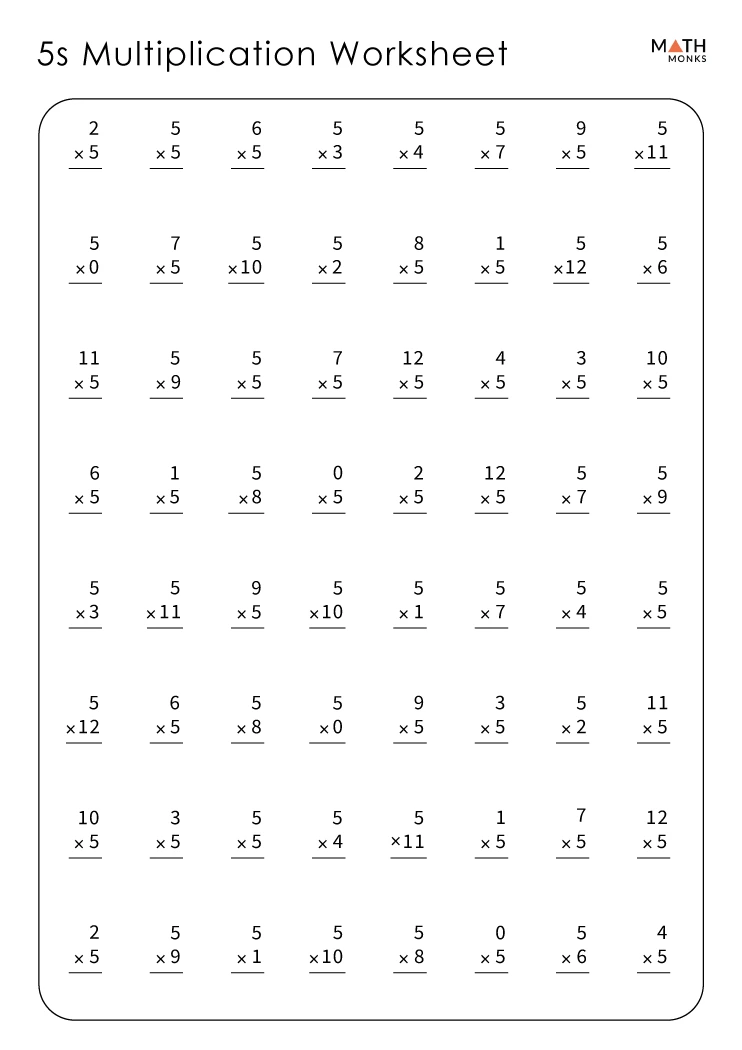 Multiplication By 5 Worksheets Math Monks
