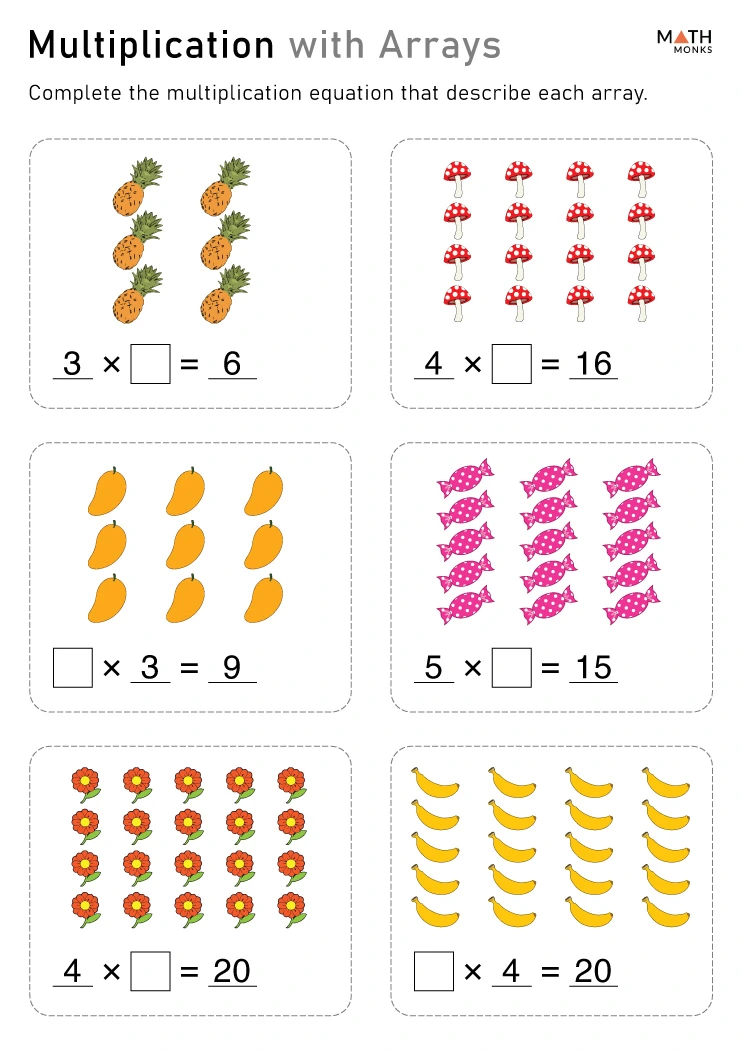 Math Worksheets For Grade 3 Arrays And Multiplication
