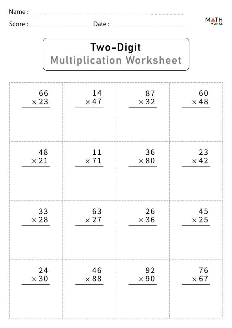 Double Digit Multiplication Worksheets Math Monks