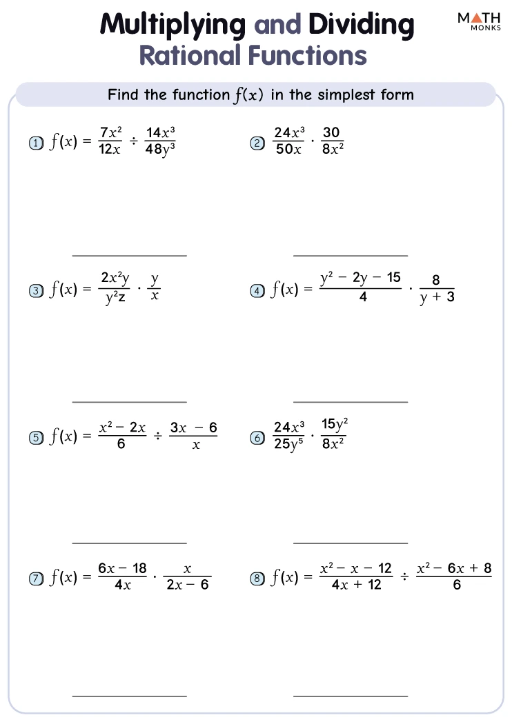 Multiplying And Dividing Rational Expressions Worksheets Math Monks