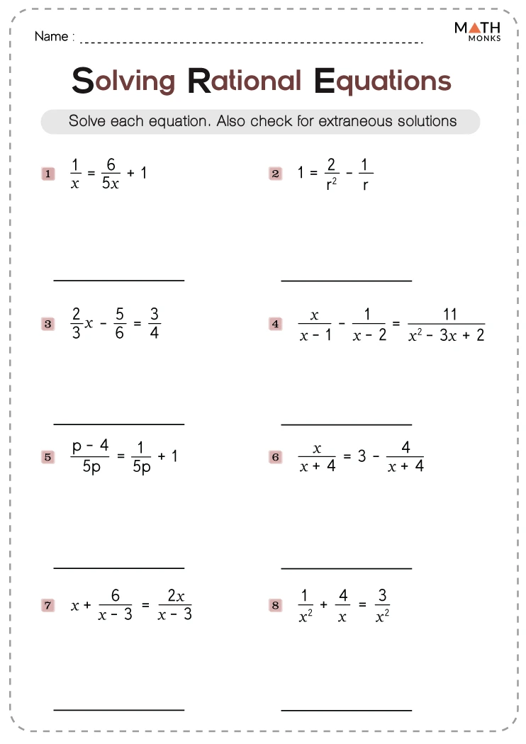 Operations On Rational Algebraic Expressions Worksheet