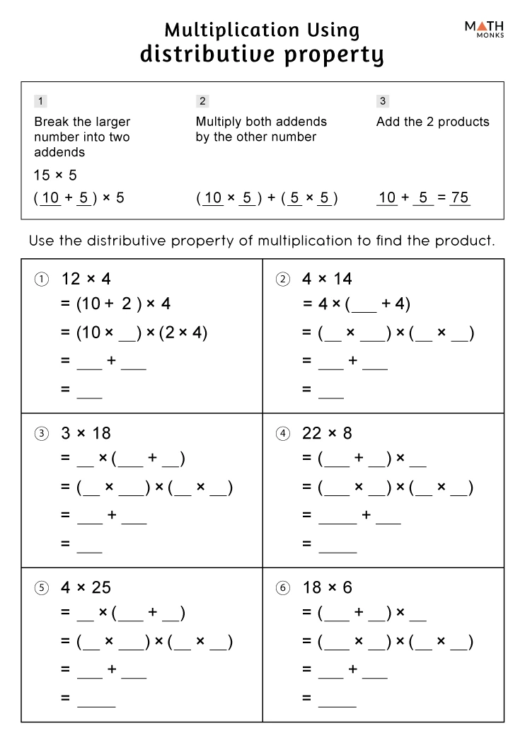 Distributive Property Of Multiplication Worksheets Grade 4