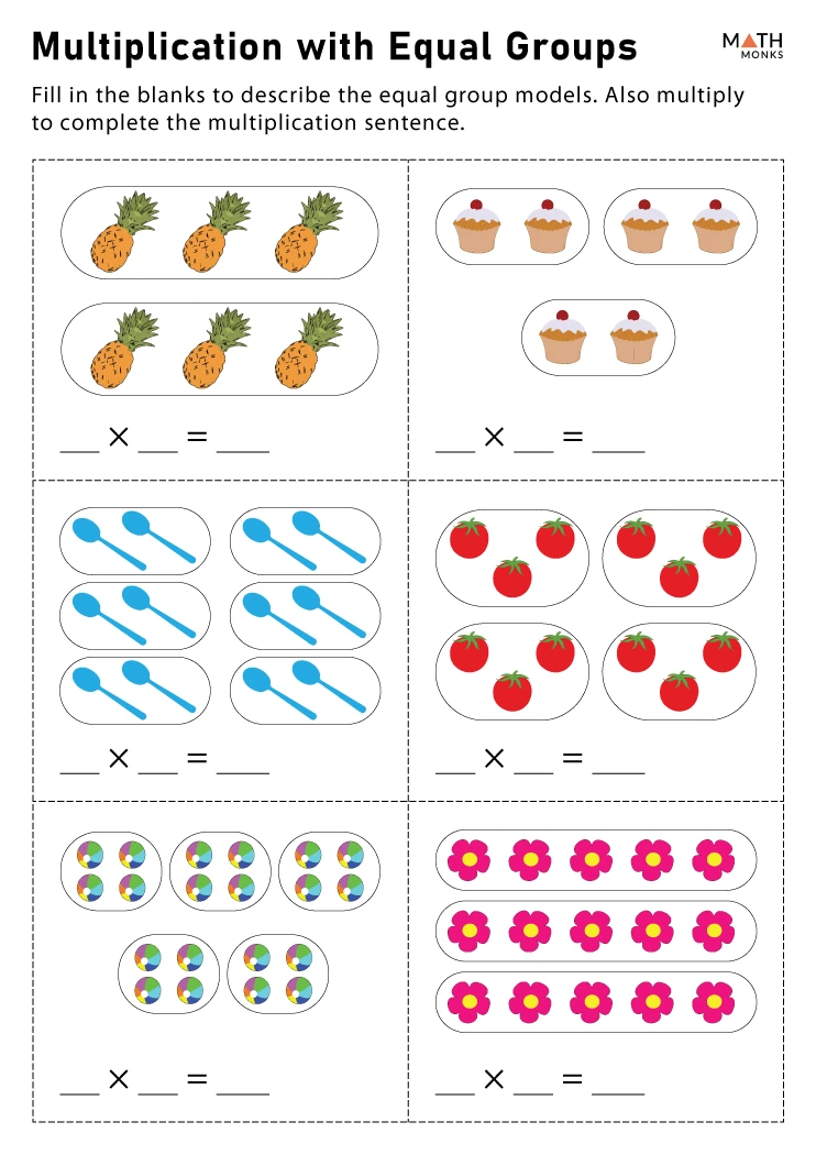 Equal Groups Multiplication Common Core Worksheets