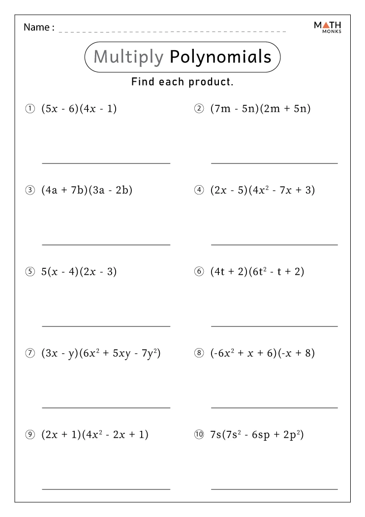 Multiplying Polynomials Worksheets Math Monks