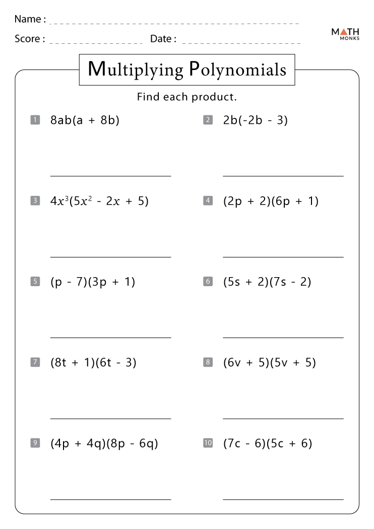 Multiplying Polynomials Worksheets Math Monks