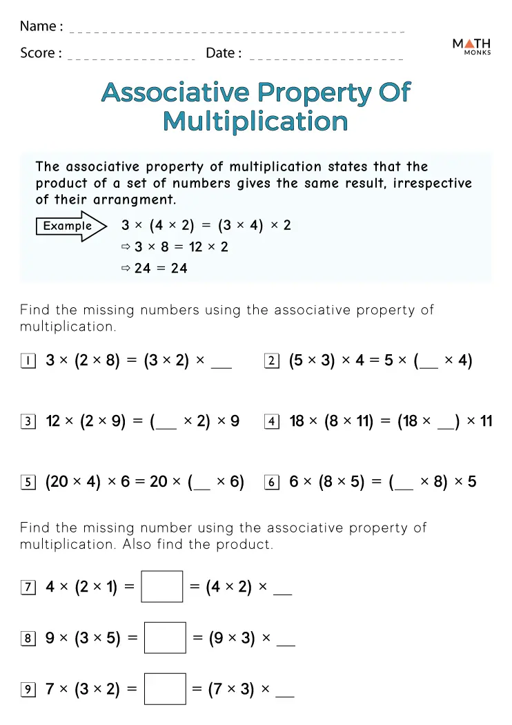 Associative Property Of Multiplication Worksheets For Grade 3