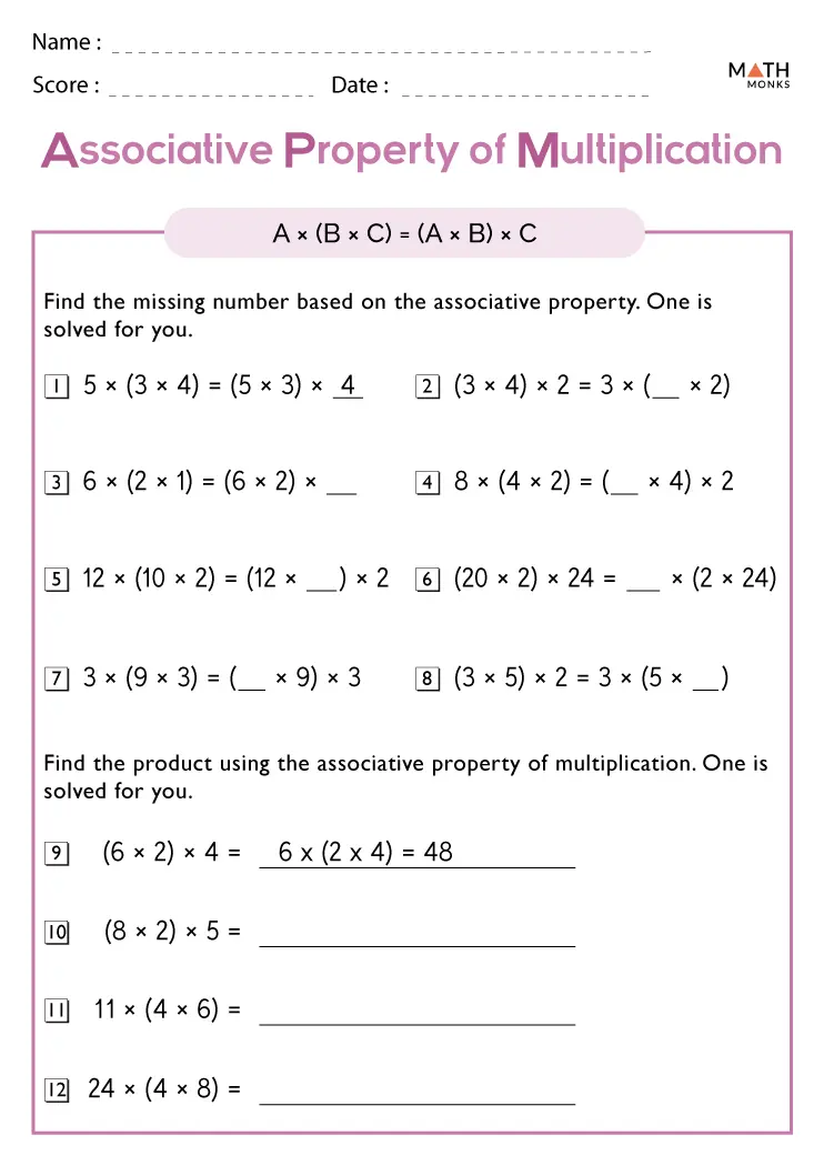 Associative Property Of Multiplication Worksheets 6th Grade