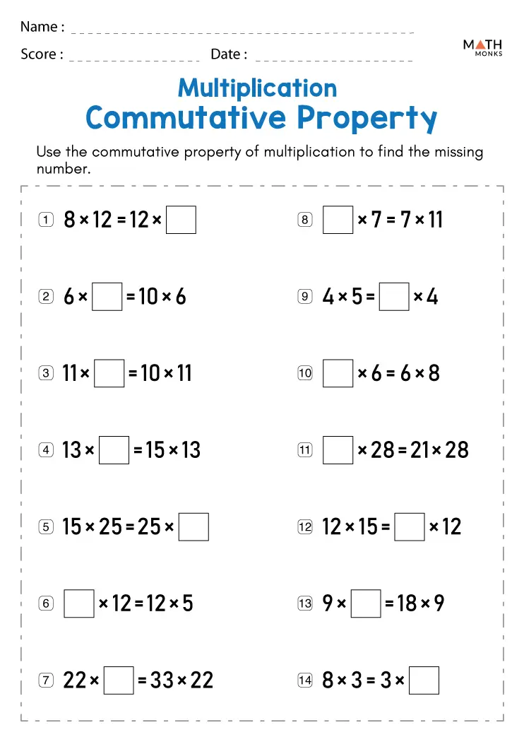 Commutative Property of Multiplication Worksheets Math Monks