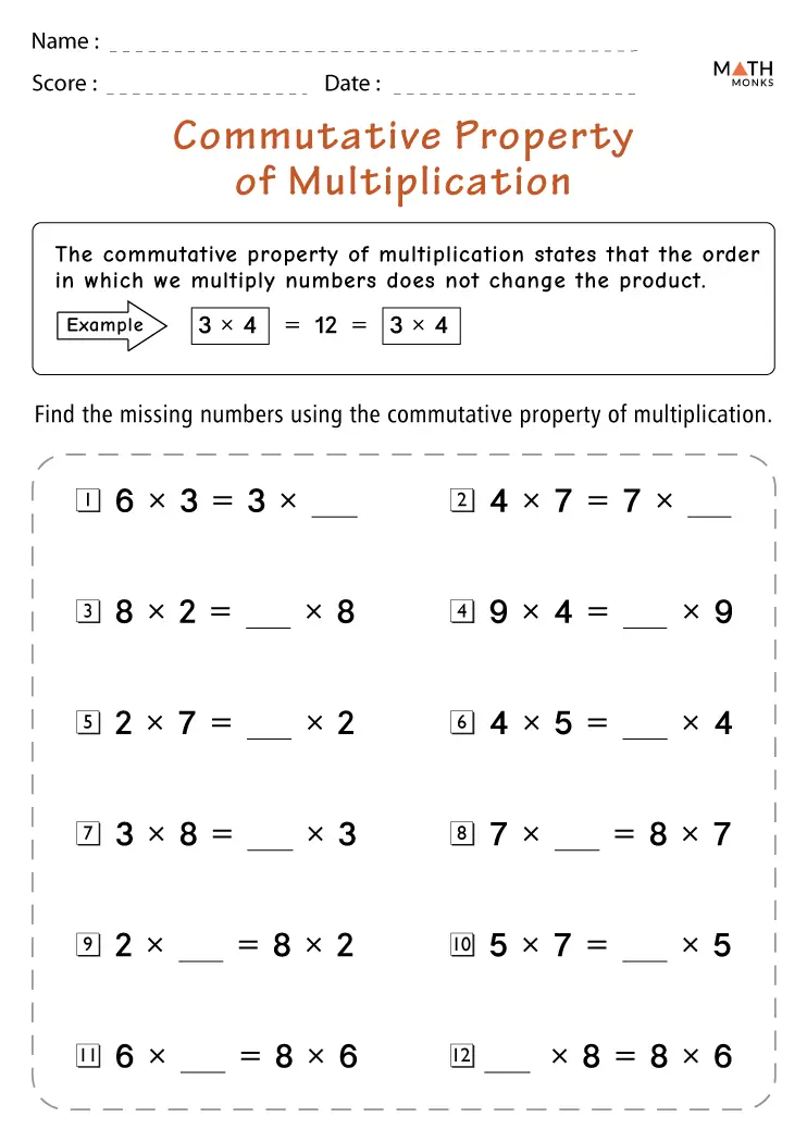 Commutative Property Multiplication Worksheets 4th Grade